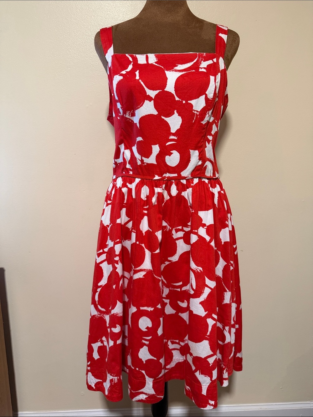Lily Red and White Abstract Spot Square-Neck Midi Dress